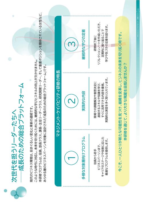 次世代リーダー成長のための総合プラットフォーム：マネジメント・ケイパビリティ研修 総合パンフレット