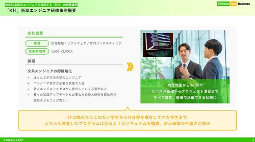 文系出身学生も取り残さない！3ヶ月で現場で活躍できる人材に