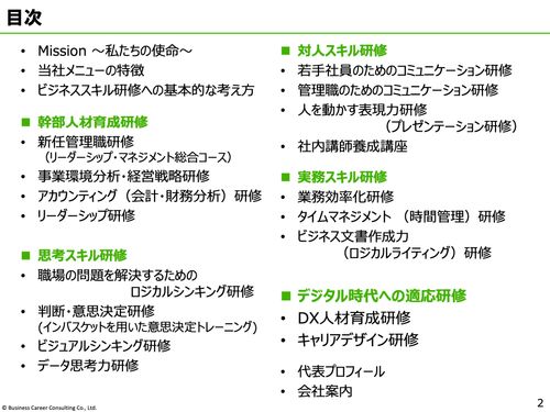 デジタル時代に対応する仕事⼒を⾝につける ビジネススキル研修メニュー集