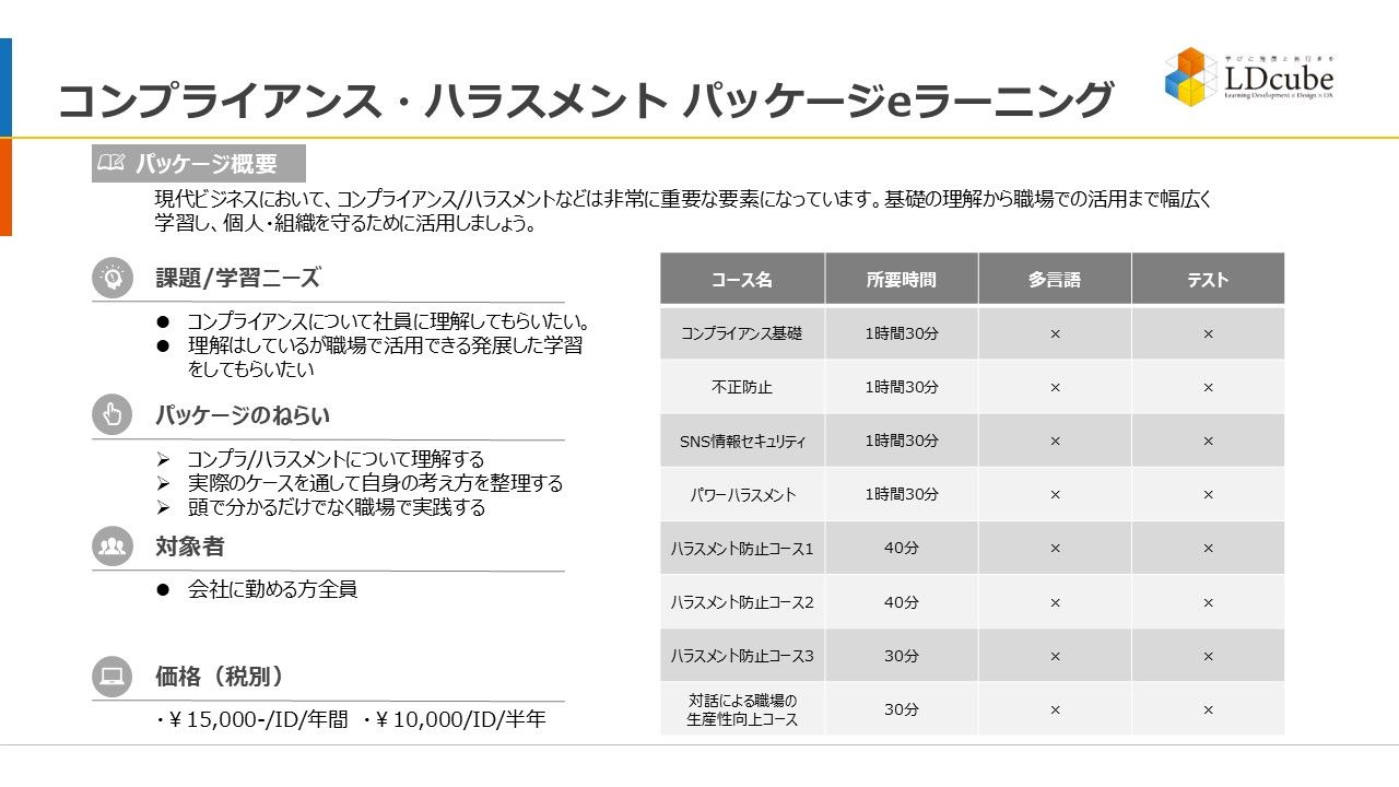 「コンプライアンス・ハラスメント」の知識習得~風土改革に関するサービス