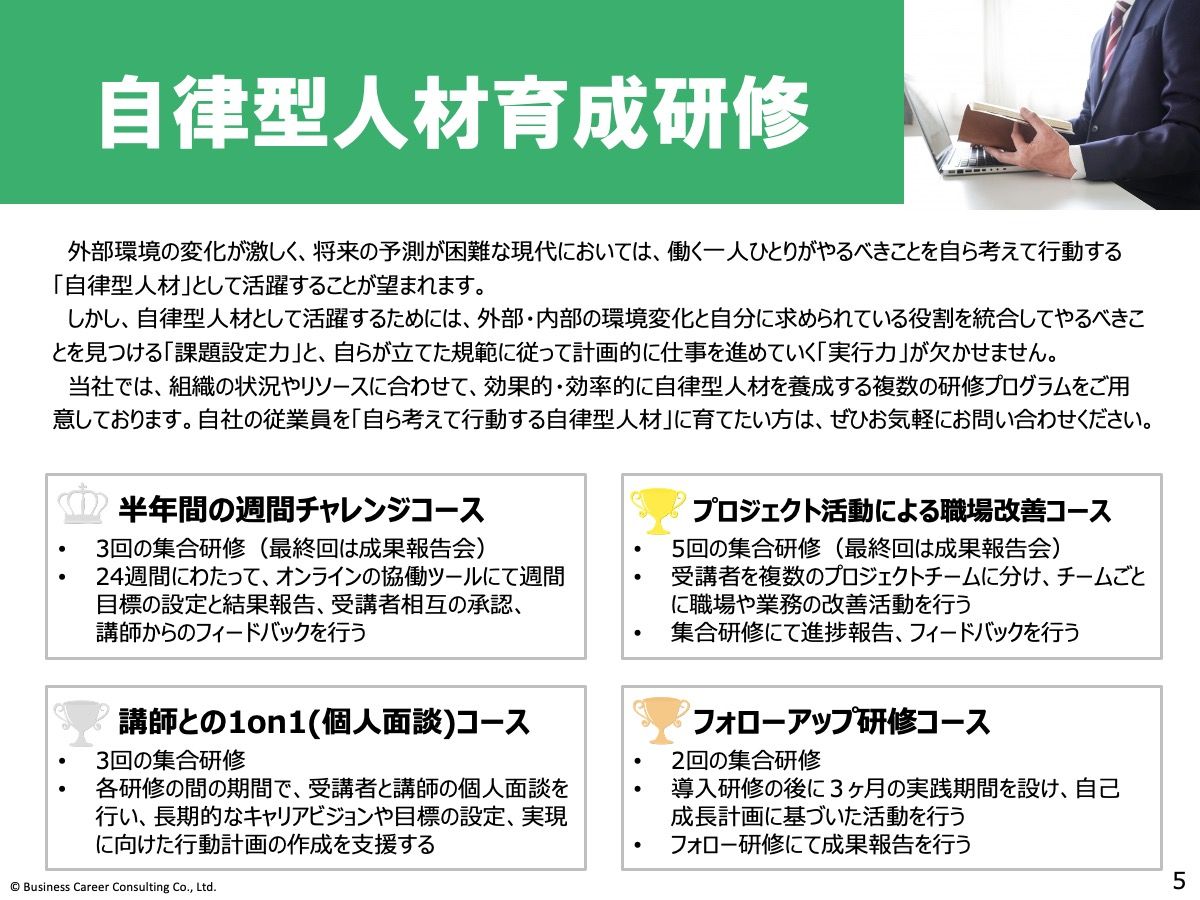 ⾃ら考えて⾏動する「⾃律型組織」をつくる 自律型人材育成研修コース集