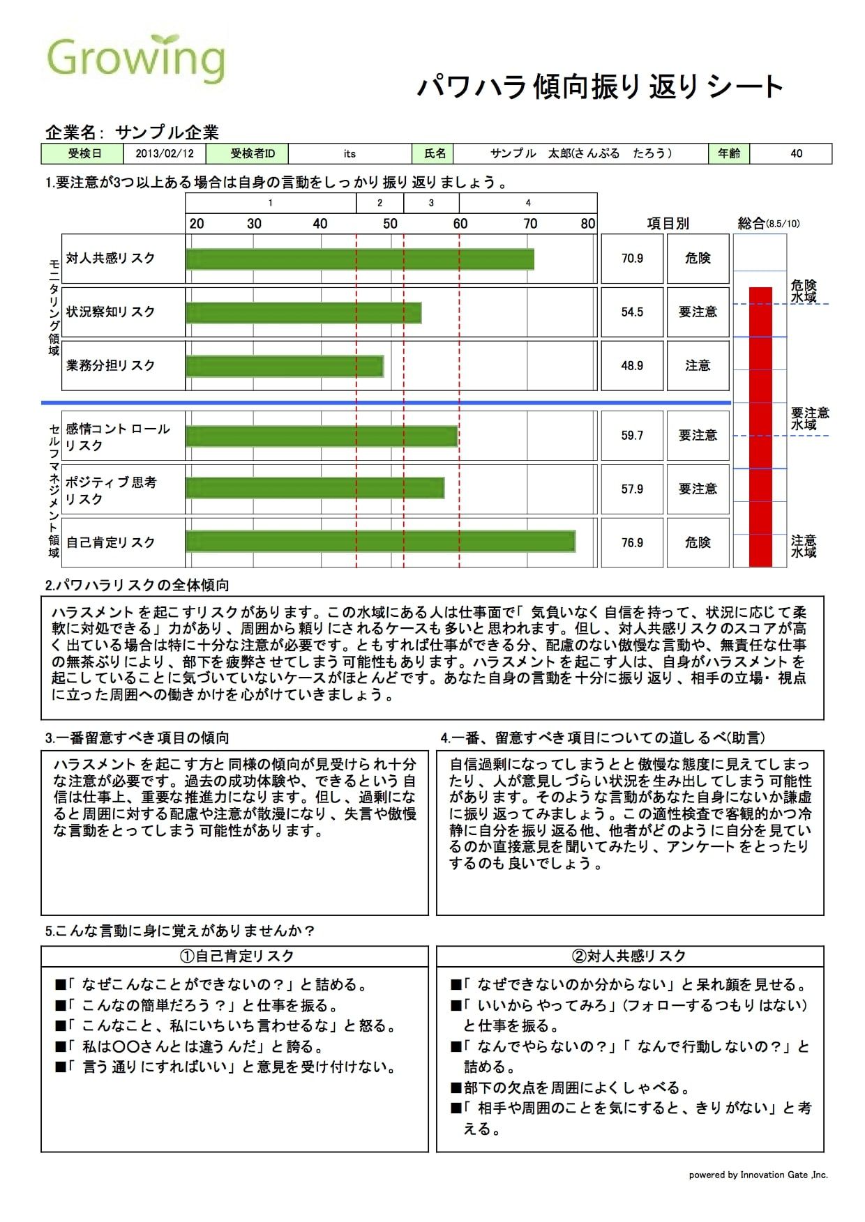 管理職教育用Web適性検査「パワハラ傾向振り返りシート」