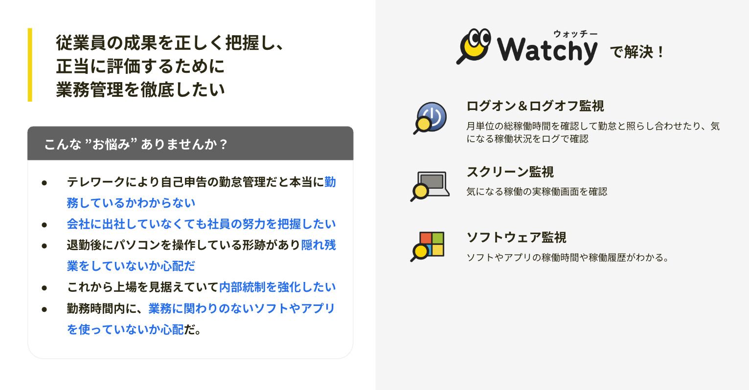 リモートワークの勤務実態の把握！ログ監視ツール『Watchy』