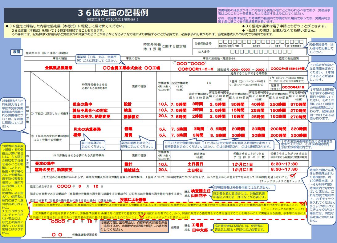 36協定届（様式第9号）の記載例