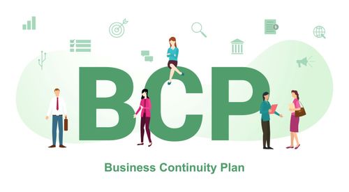 bcp concept with big word or text and team people with modern flat style