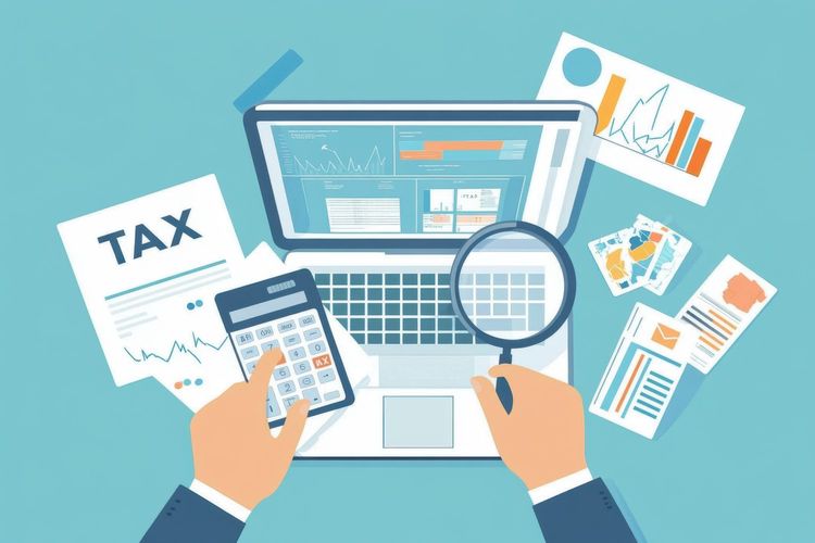 Tax payment concept.Government taxation, calculation of tax return. Man fills the tax form, documents, calendar, calculator, laptop. Pay the bills, invoices, payrolls.