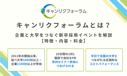キャンリクフォーラムとは？企業と大学をつなぐ新卒採用イベントを解説【特徴・内容・料金】