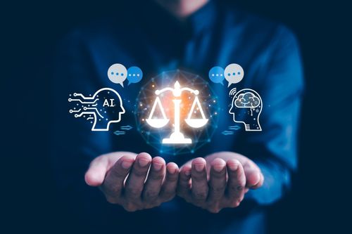 AI ethics or AI Law concept. Developing AI codes of ethics. Compliance, regulation, standard , business policy and responsibility for guarding against unintended bias in machine learning algorithms.