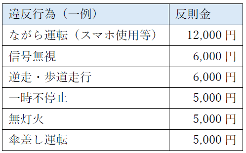 青色切符の対象となる違反行為